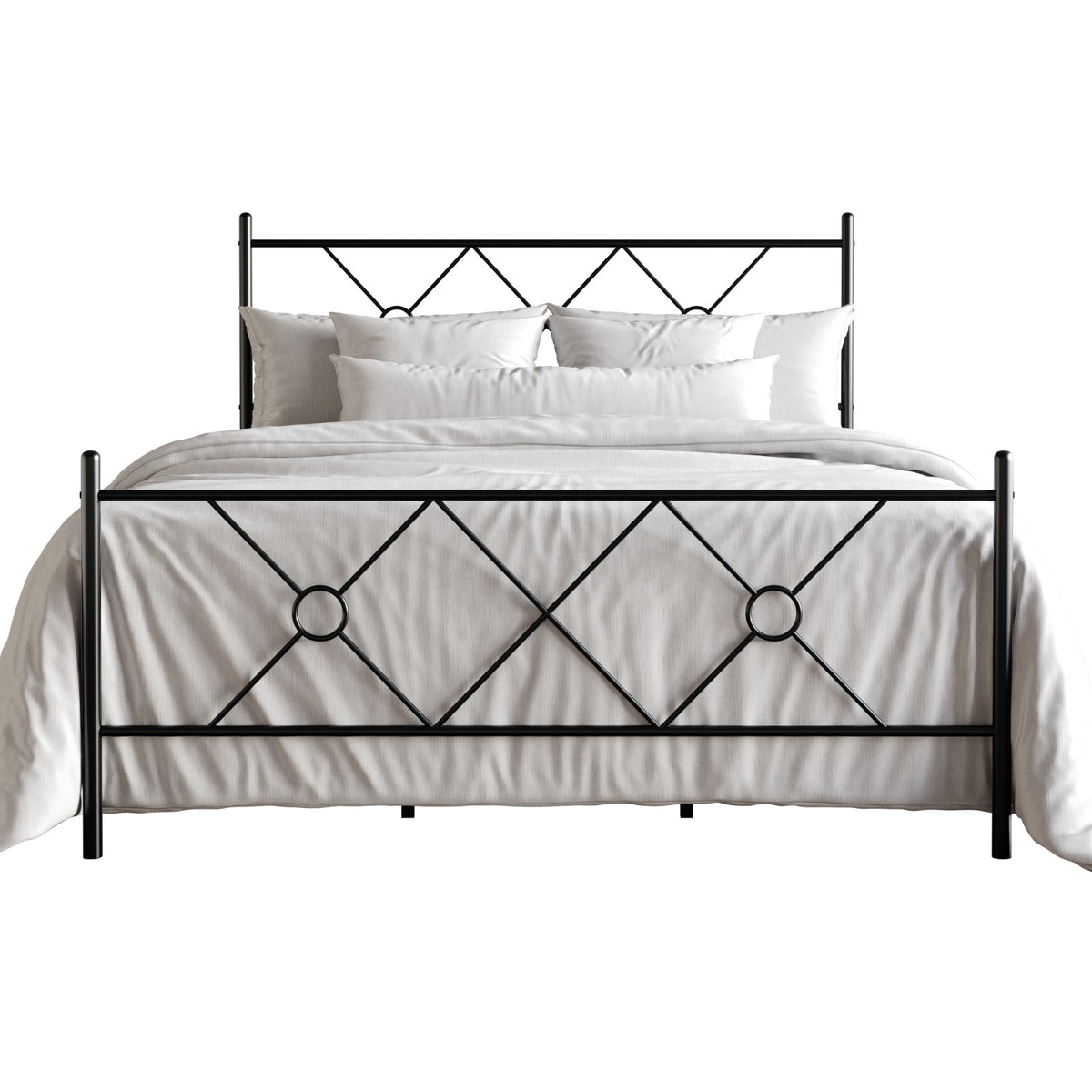Home Design Marietta Modern Metal Bed, Diamond Pattern Design, No Box Spring Needed, Easy Assembly