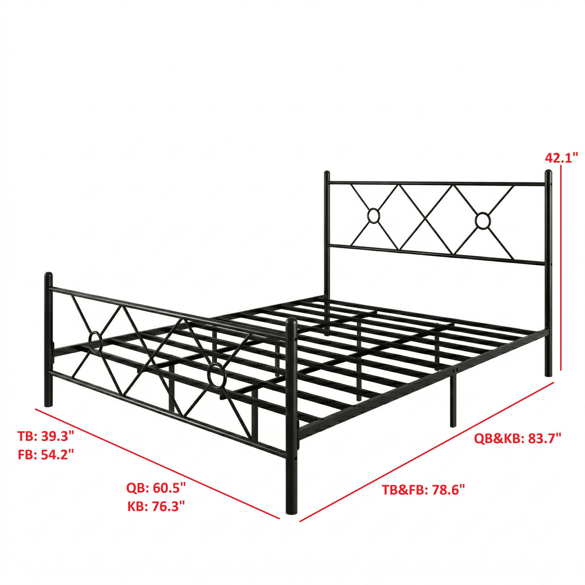 Home Design Marietta Modern Metal Bed, Diamond Pattern Design, No Box Spring Needed, Easy Assembly