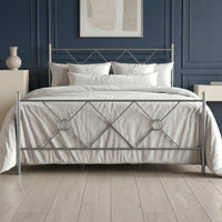 Home Design Marietta Modern Metal Bed, Diamond Pattern Design, No Box Spring Needed, Easy Assembly
