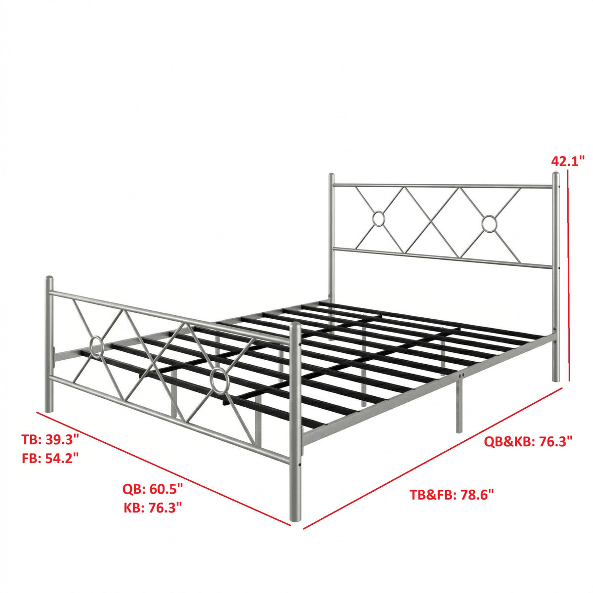 Home Design Marietta Modern Metal Bed, Diamond Pattern Design, No Box Spring Needed, Easy Assembly
