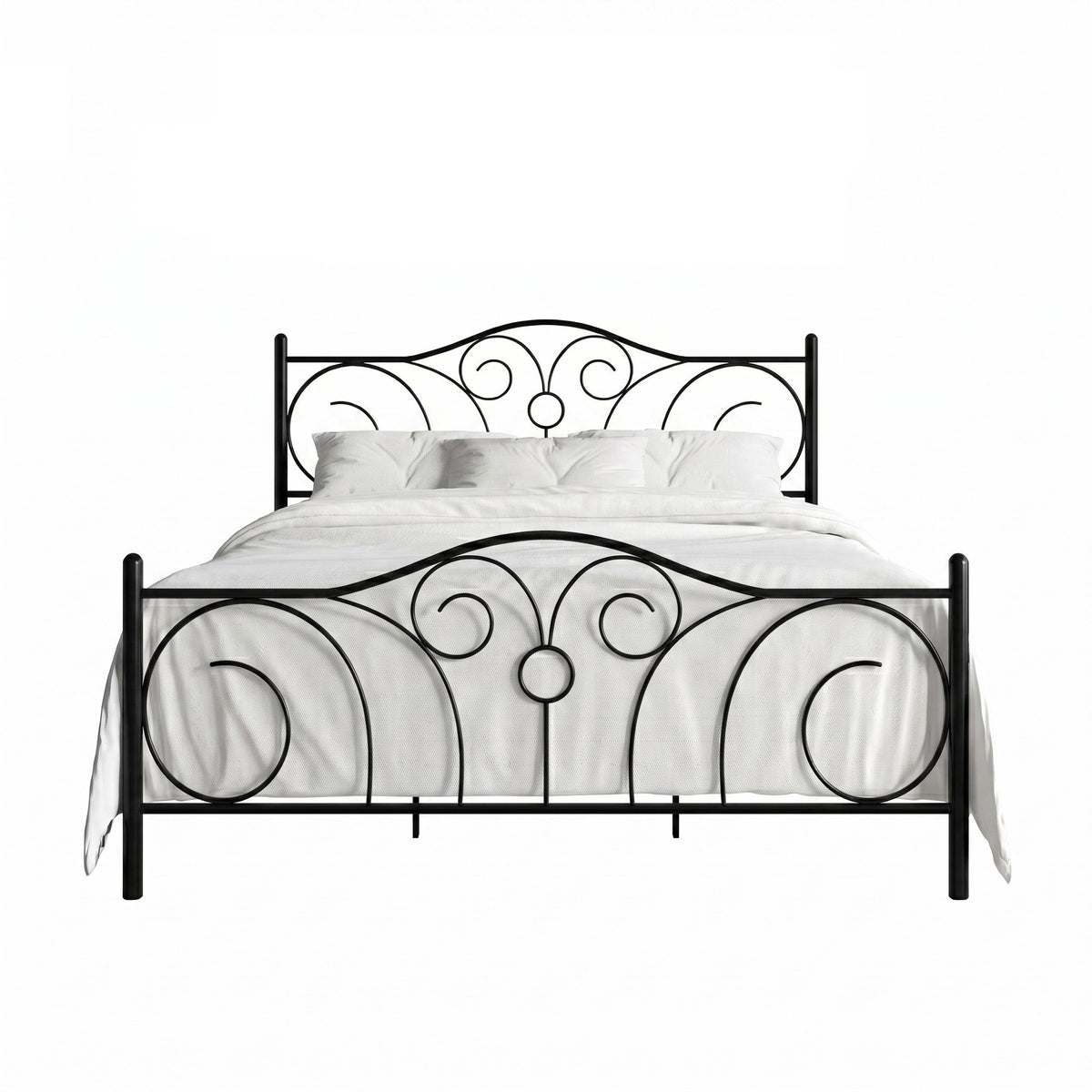 Home Design Amherst Classic Metal Bed Frame with Elegant Scroll Design Headboard & Footboard, No Box Spring Required