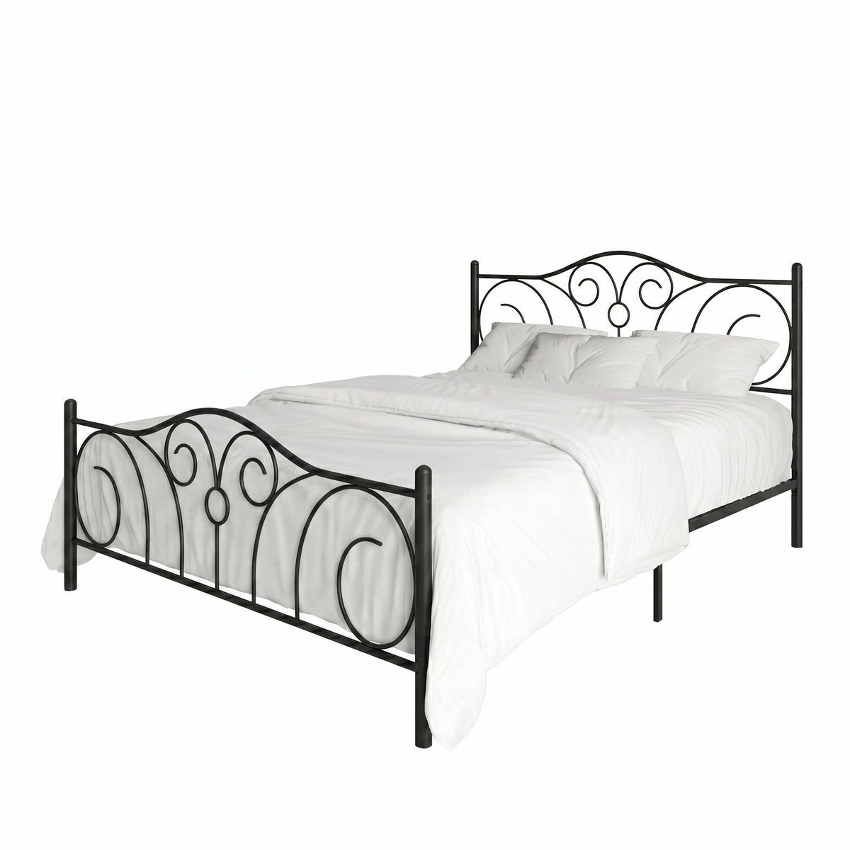 Home Design Amherst Classic Metal Bed Frame with Elegant Scroll Design Headboard & Footboard, No Box Spring Required