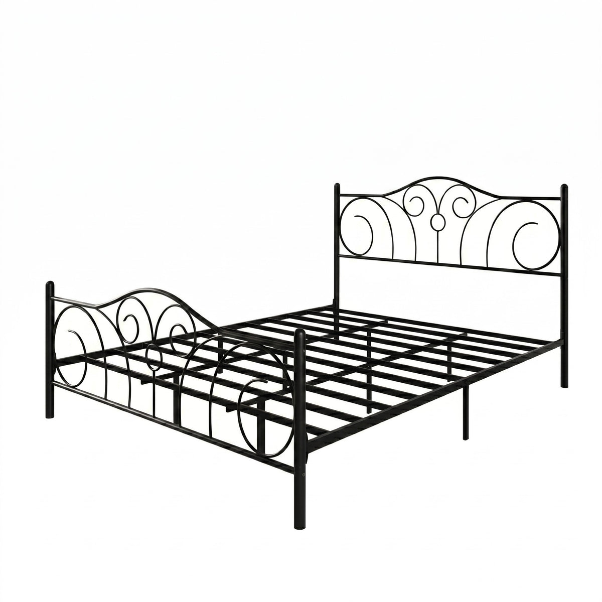 Home Design Amherst Classic Metal Bed Frame with Elegant Scroll Design Headboard & Footboard, No Box Spring Required