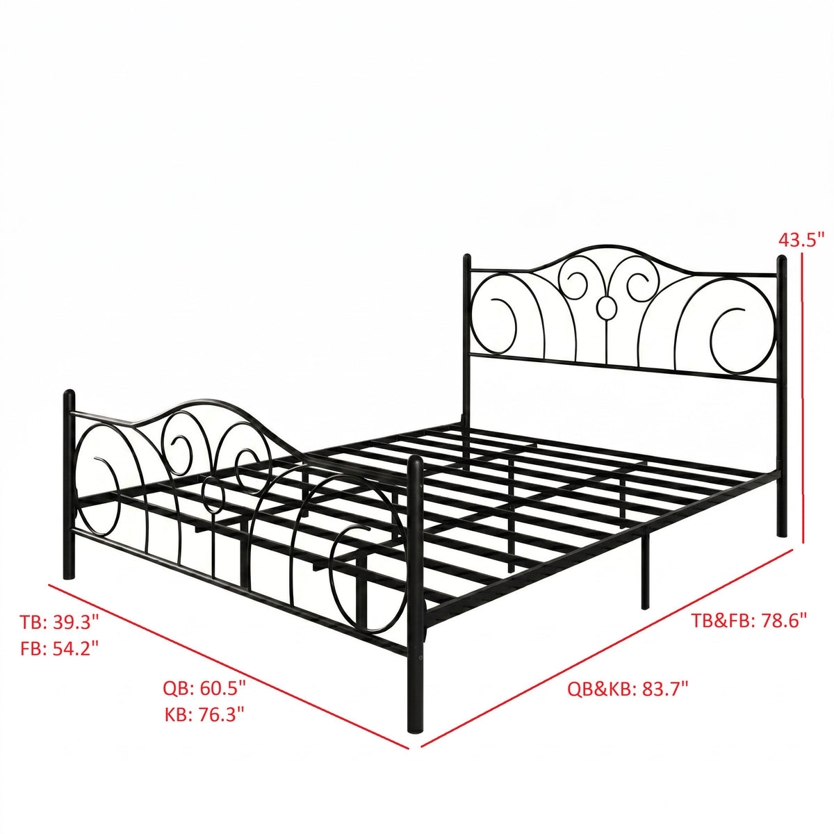 Home Design Amherst Classic Metal Bed Frame with Elegant Scroll Design Headboard & Footboard, No Box Spring Required