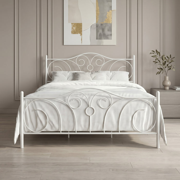 Home Design Amherst Classic Metal Bed Frame with Elegant Scroll Design Headboard & Footboard, No Box Spring Required