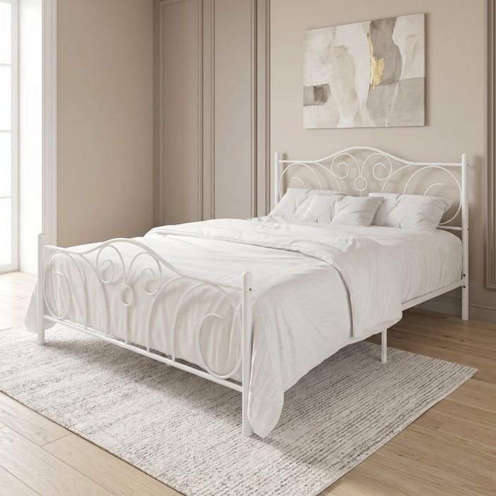 Home Design Amherst Classic Metal Bed Frame with Elegant Scroll Design Headboard & Footboard, No Box Spring Required