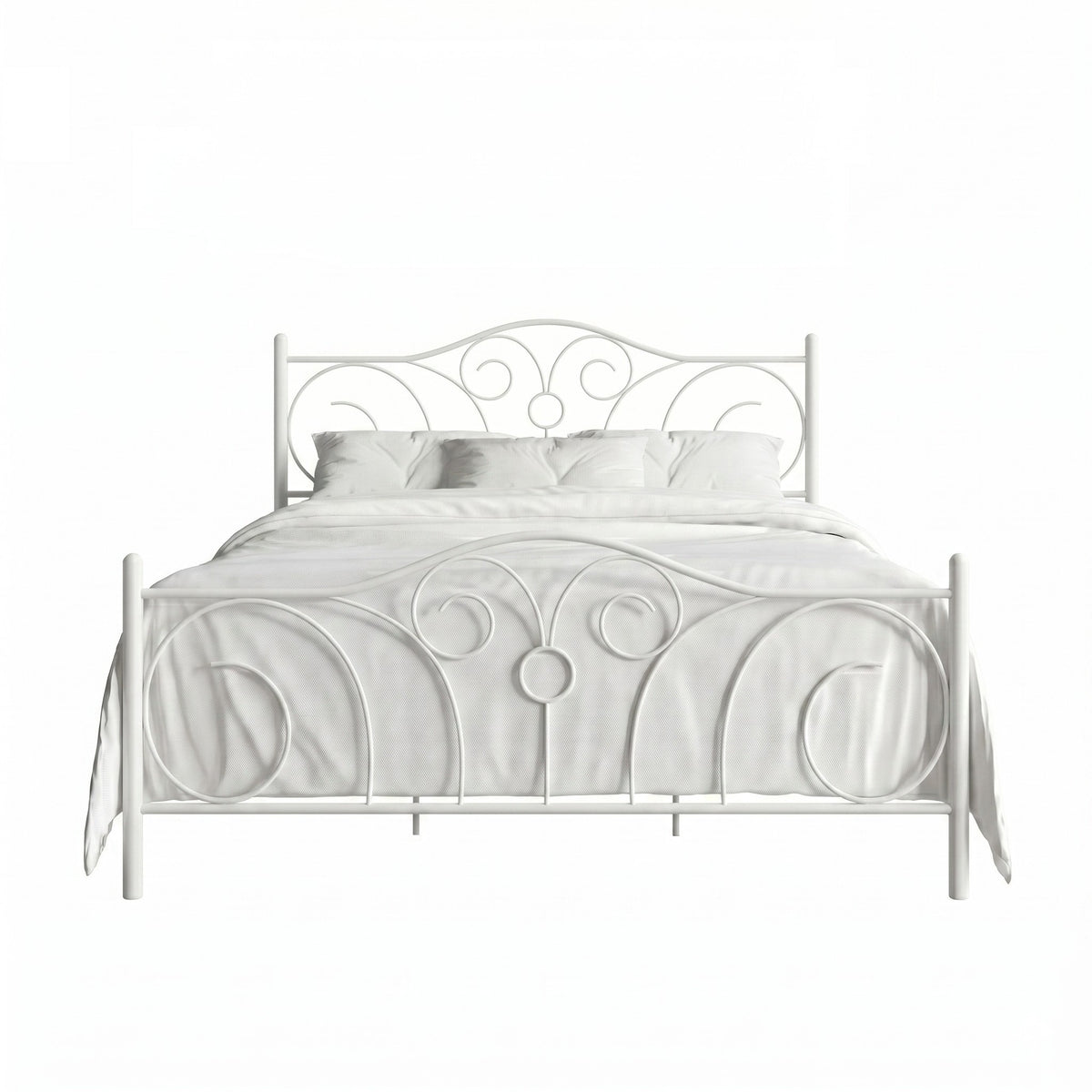 Home Design Amherst Classic Metal Bed Frame with Elegant Scroll Design Headboard & Footboard, No Box Spring Required