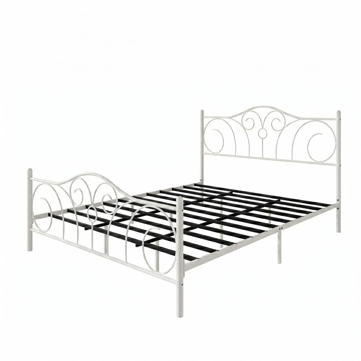 Home Design Amherst Classic Metal Bed Frame with Elegant Scroll Design Headboard & Footboard, No Box Spring Required