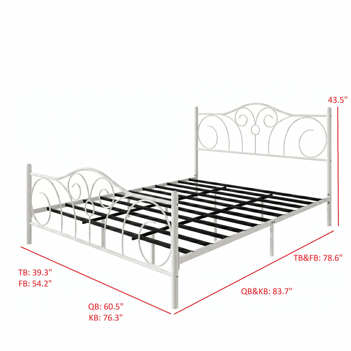 Home Design Amherst Classic Metal Bed Frame with Elegant Scroll Design Headboard & Footboard, No Box Spring Required
