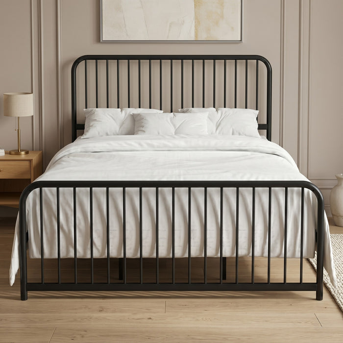 Home Design Kanab Modern Metal Platform Bed Frame, Spindle Headboard and Footboard, Easy Assembly