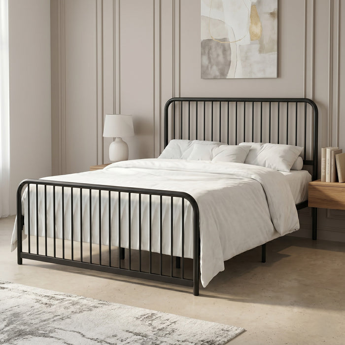 Home Design Kanab Modern Metal Platform Bed Frame, Spindle Headboard and Footboard, Easy Assembly