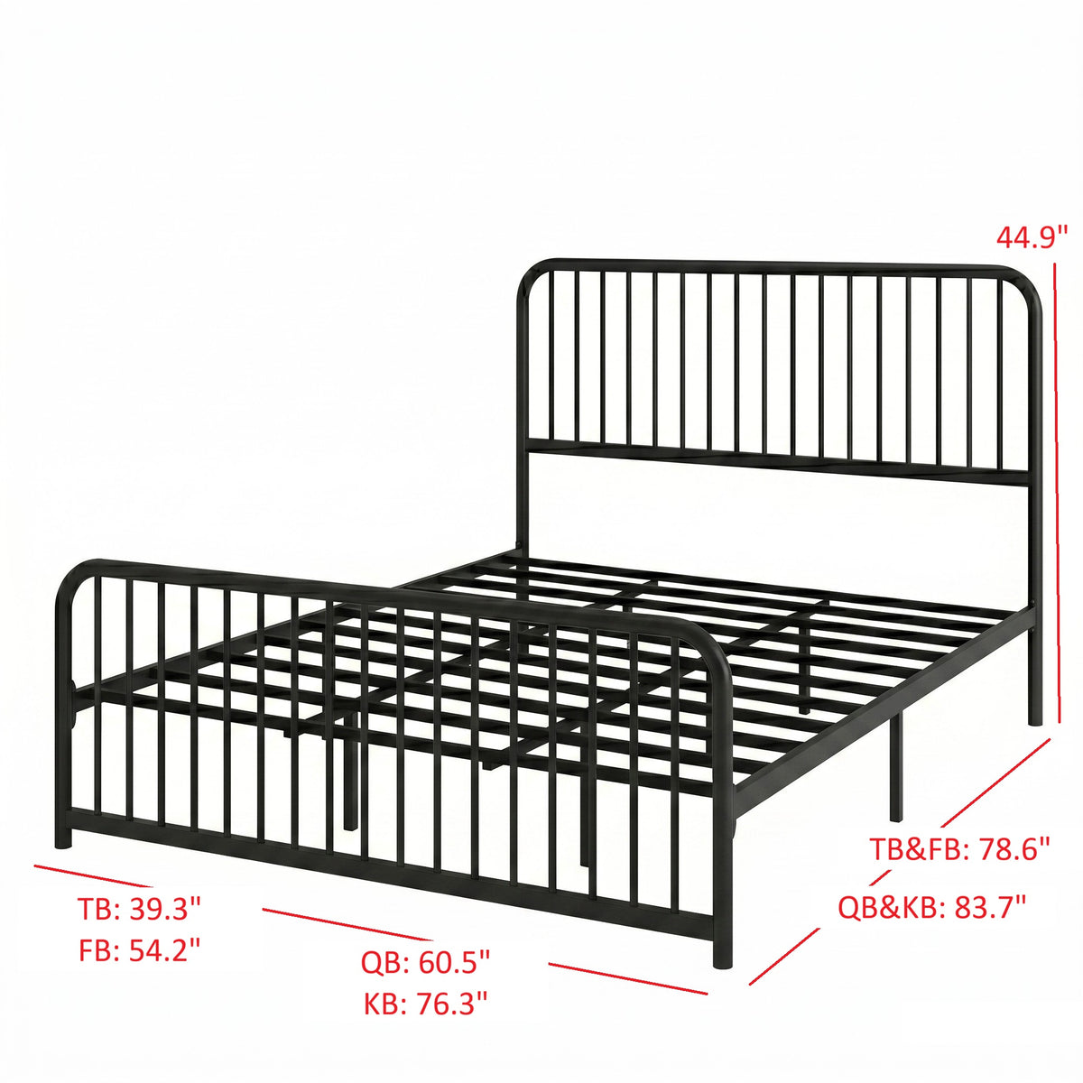 Home Design Kanab Modern Metal Platform Bed Frame, Spindle Headboard and Footboard, Easy Assembly