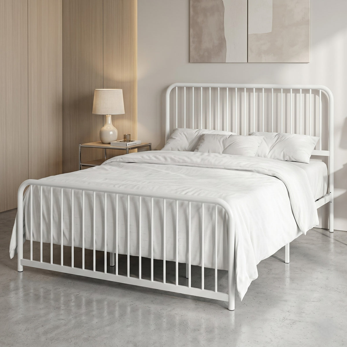 Home Design Kanab Modern Metal Platform Bed Frame, Spindle Headboard and Footboard, Easy Assembly