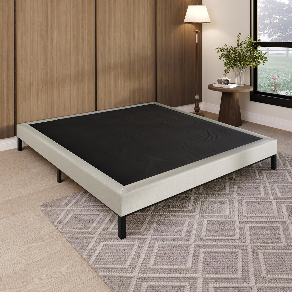 Home Design Walpi 5" Metal Box Spring / Bed Foundation - Warm Gray/Black, Durable Metal Construction