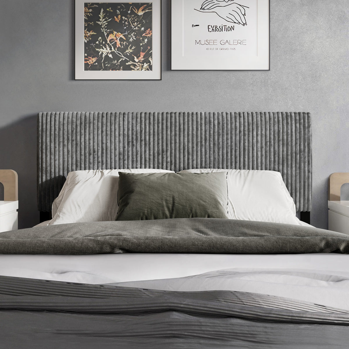 Home Design Romney Upholstered Headboard with Vertical Channel Tufting, Adjustable Height