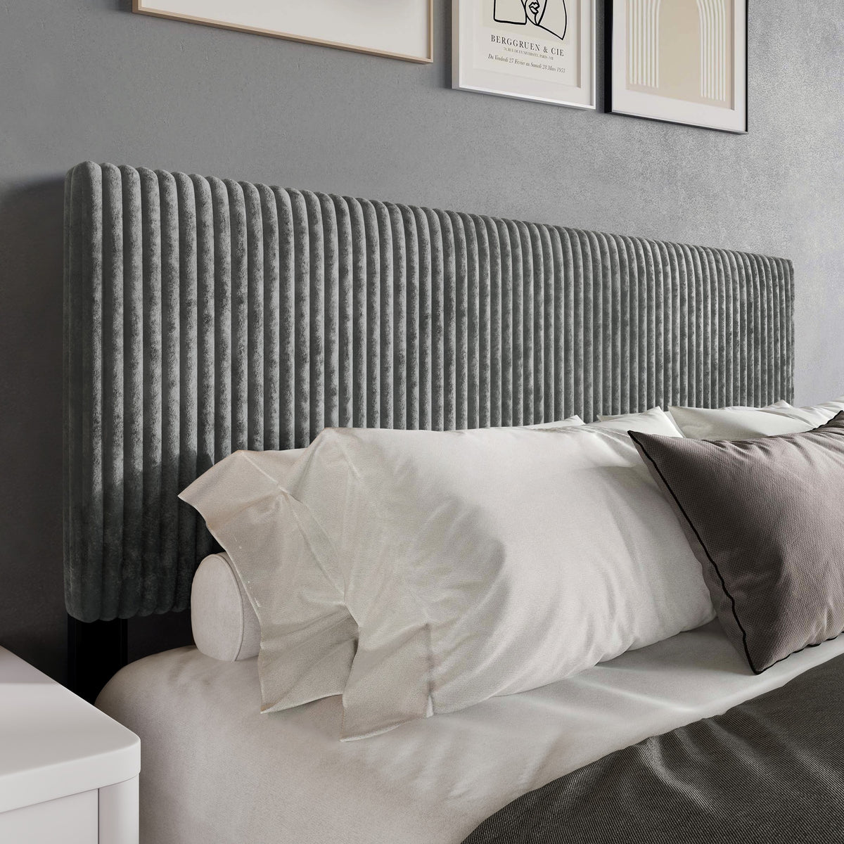 Home Design Romney Upholstered Headboard with Vertical Channel Tufting, Adjustable Height