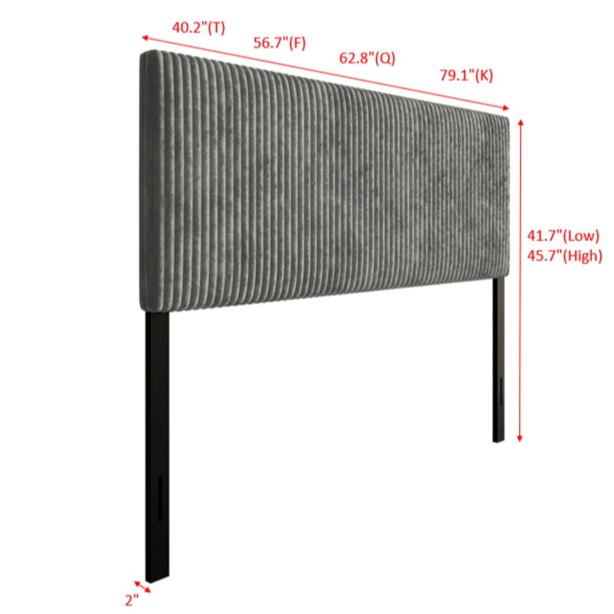 Home Design Romney Upholstered Headboard with Vertical Channel Tufting, Adjustable Height