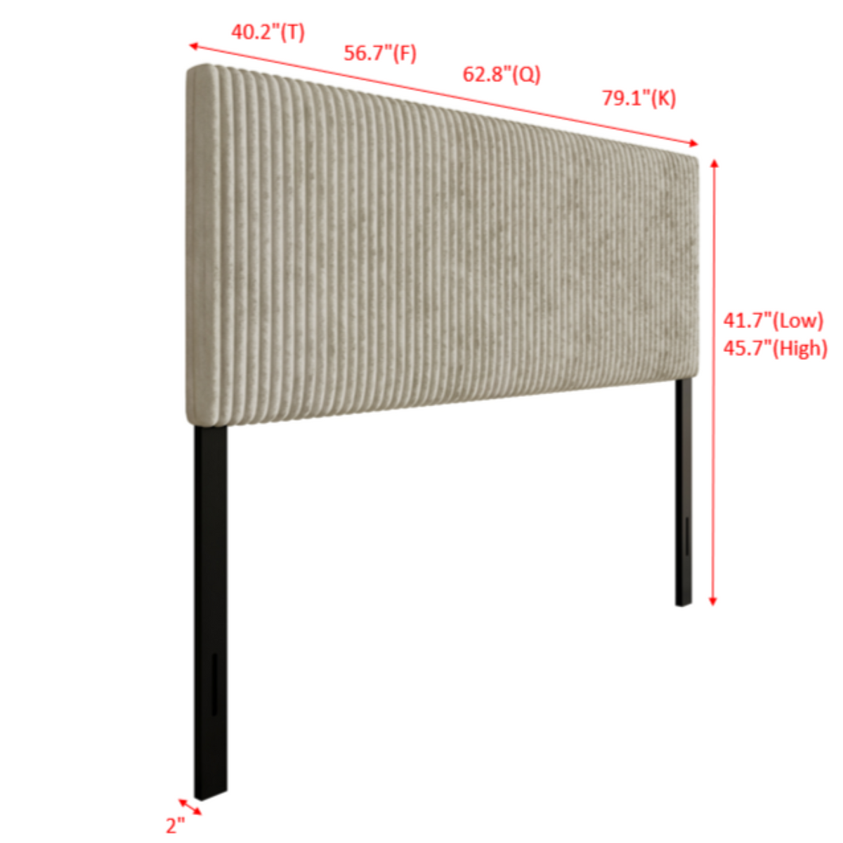 Home Design Romney Upholstered Headboard with Vertical Channel Tufting, Adjustable Height