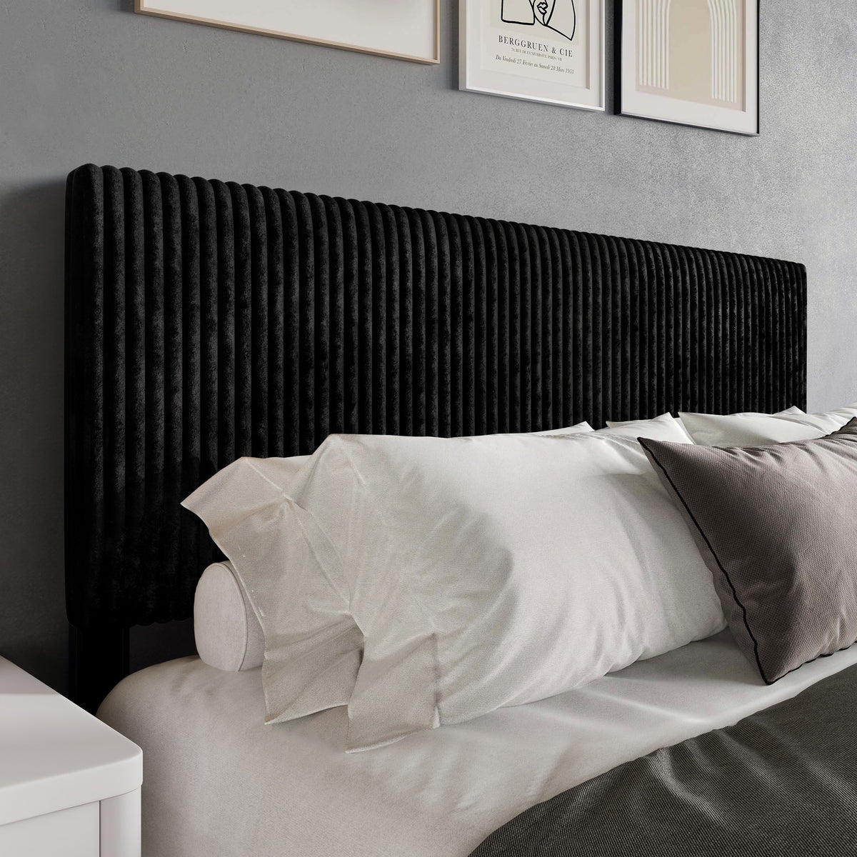 Home Design Romney Upholstered Headboard with Vertical Channel Tufting, Adjustable Height