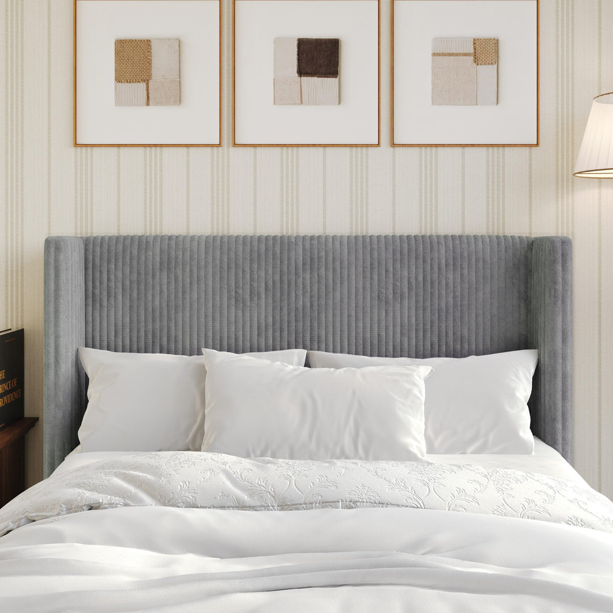 Home Design Lenox Upholstered Wingback Headboard, Soft Corduroy, Easy to Assemble