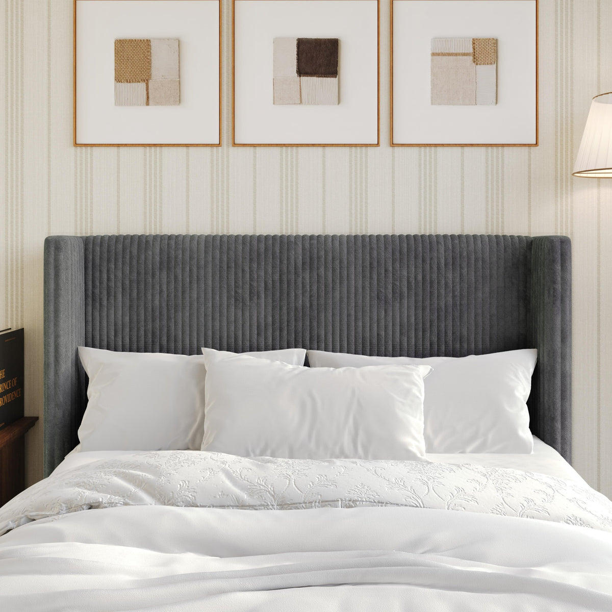 Home Design Lenox Upholstered Wingback Headboard, Soft Corduroy, Easy to Assemble