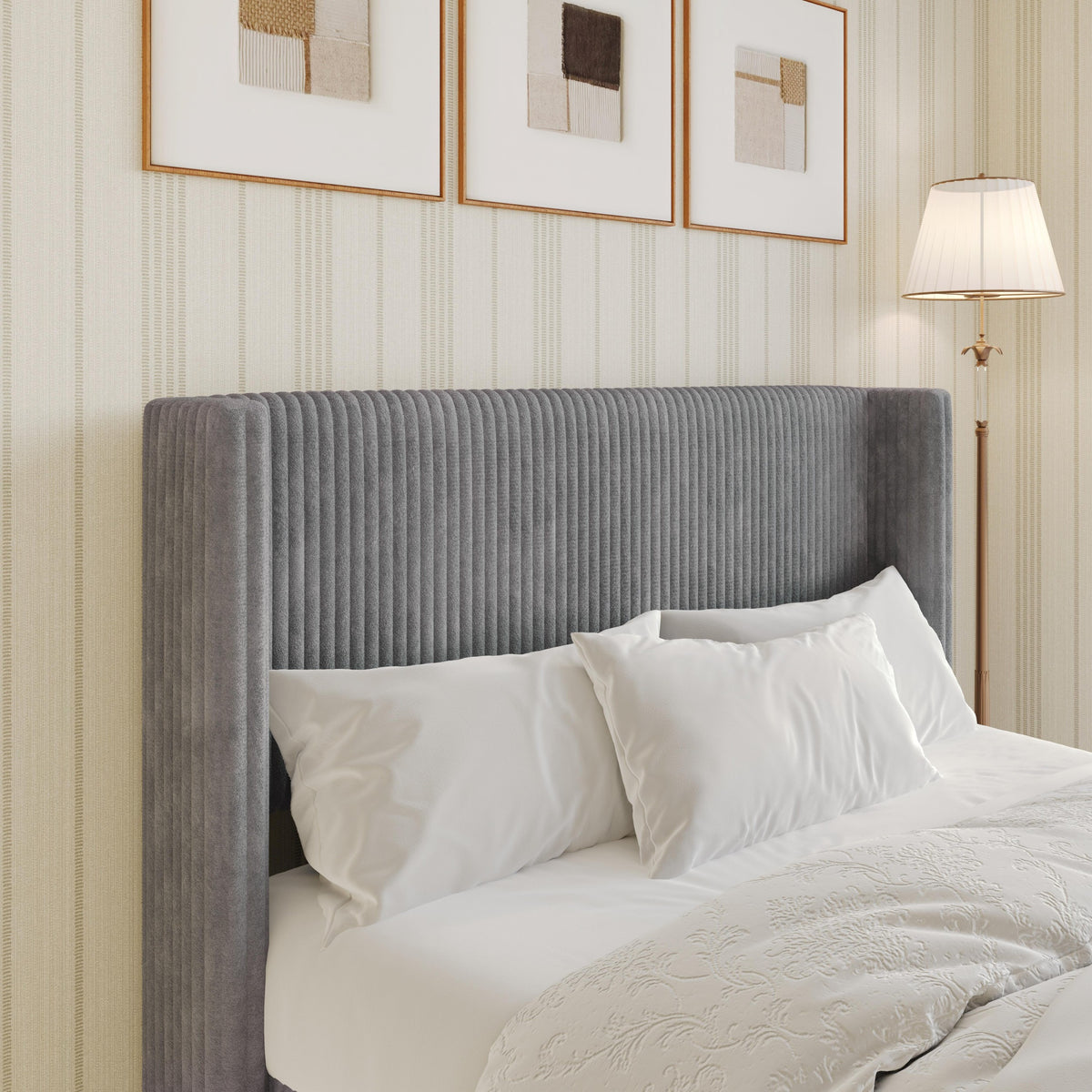 Home Design Lenox Upholstered Wingback Headboard, Soft Corduroy, Easy to Assemble