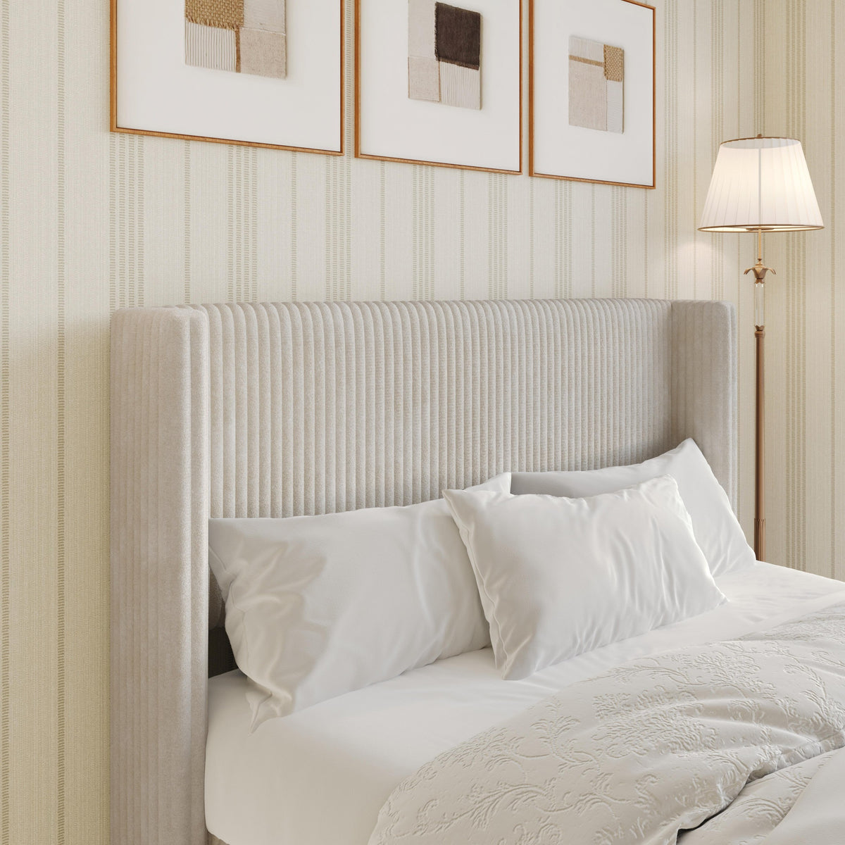 Home Design Lenox Upholstered Wingback Headboard, Soft Corduroy, Easy to Assemble