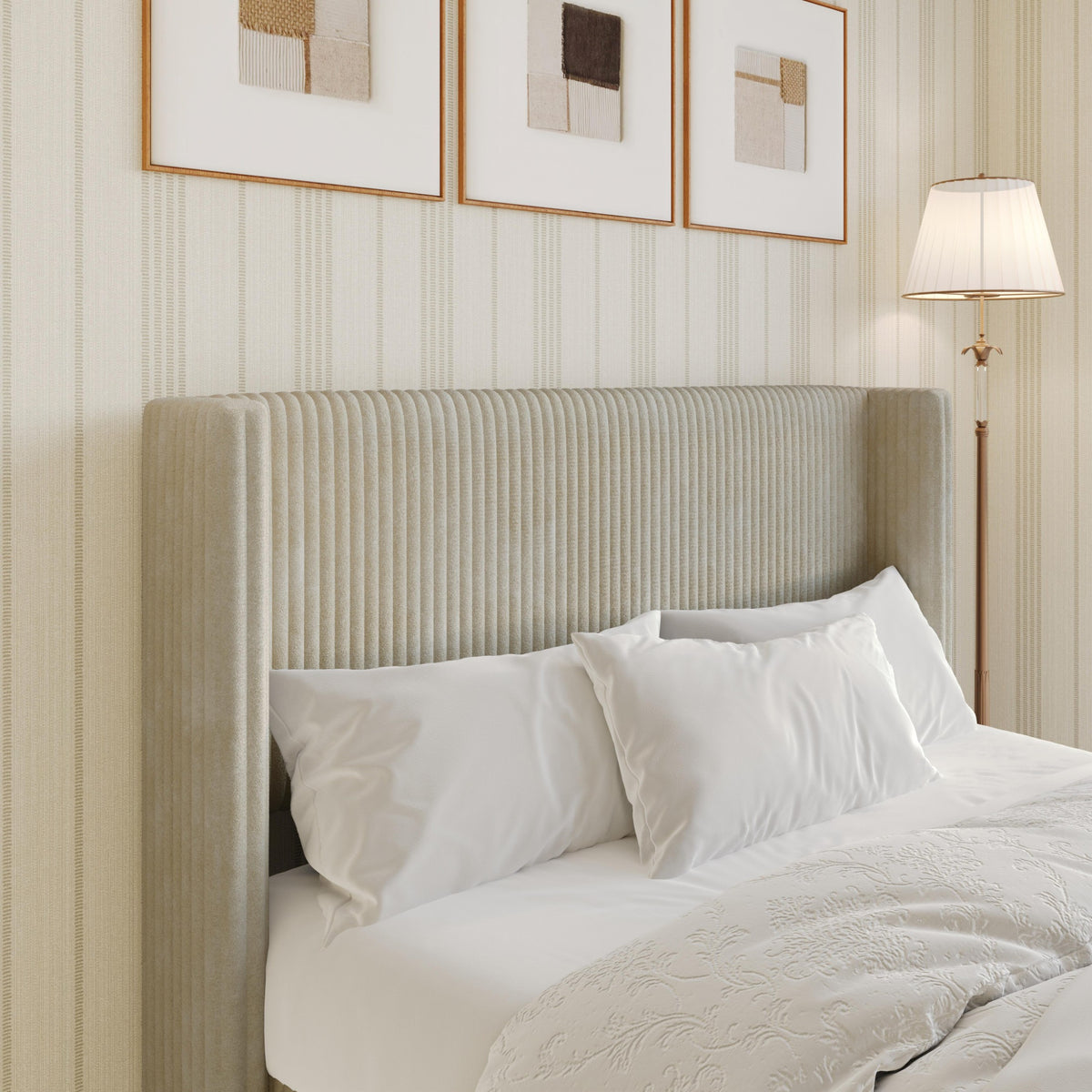 Home Design Lenox Upholstered Wingback Headboard, Soft Corduroy, Easy to Assemble