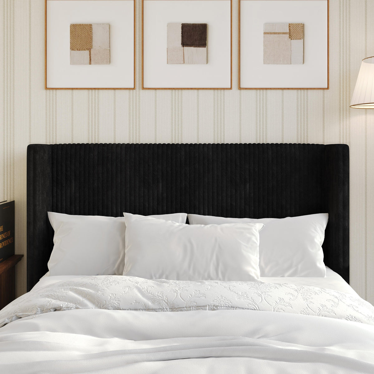 Home Design Lenox Upholstered Wingback Headboard, Soft Corduroy, Easy to Assemble