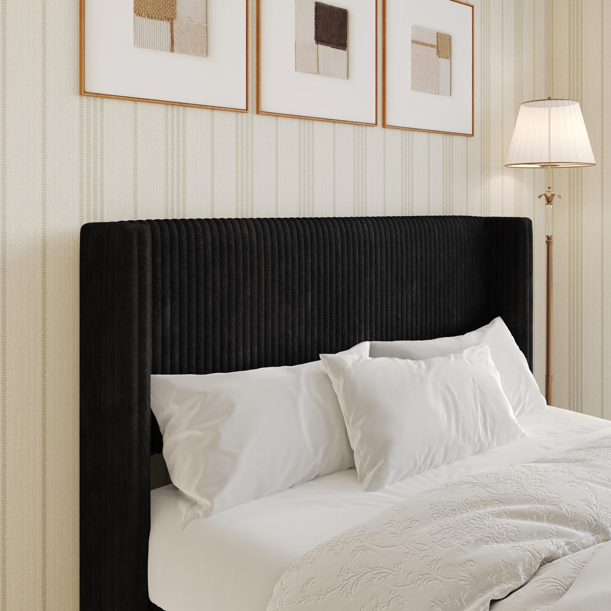 Home Design Lenox Upholstered Wingback Headboard, Soft Corduroy, Easy to Assemble