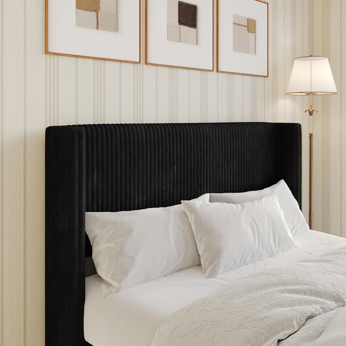 Home Design Lenox Upholstered Wingback Headboard, Soft Corduroy, Easy to Assemble