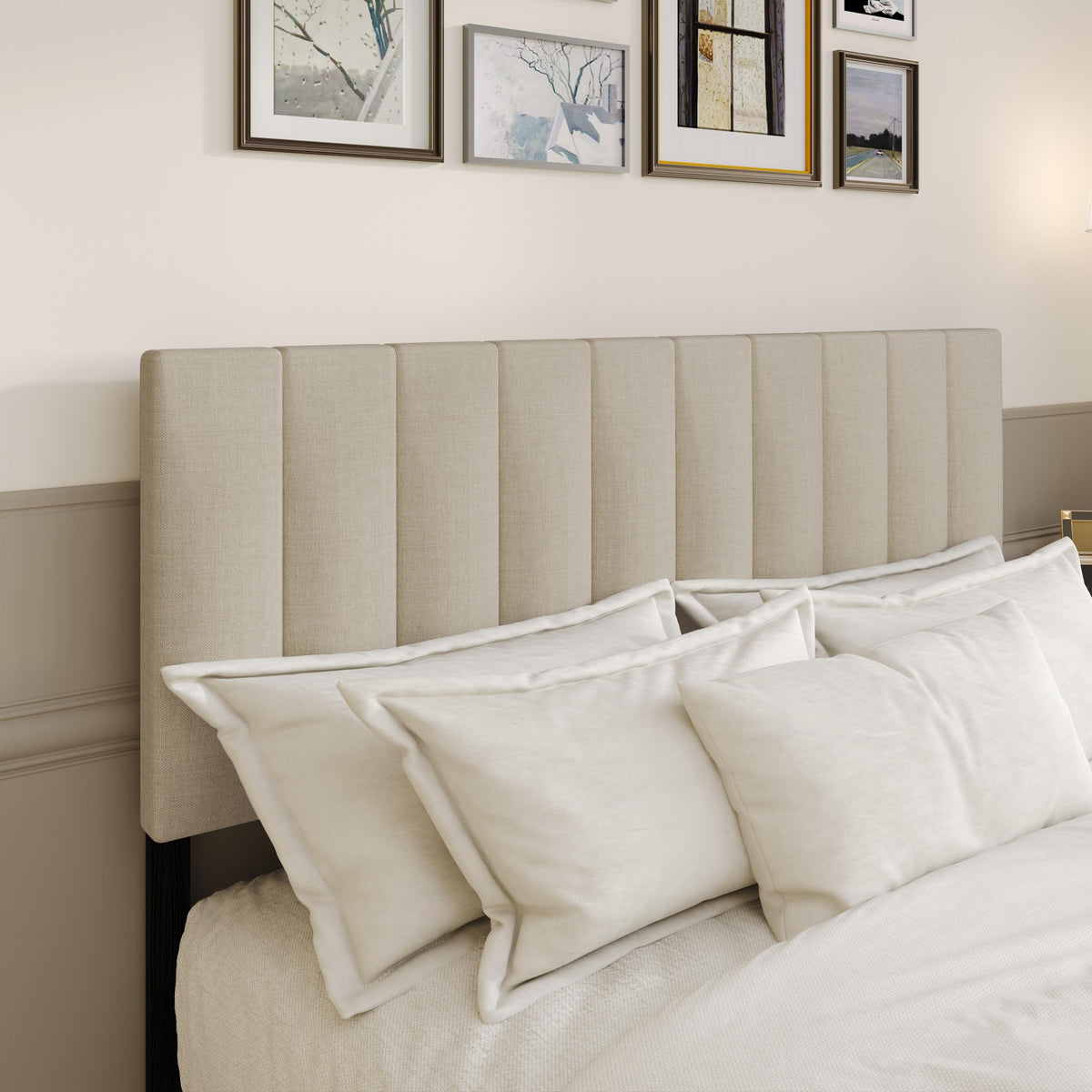 Home Design Dennis Upholstered Headboard with Vertical Channel Design, Adjustable Height