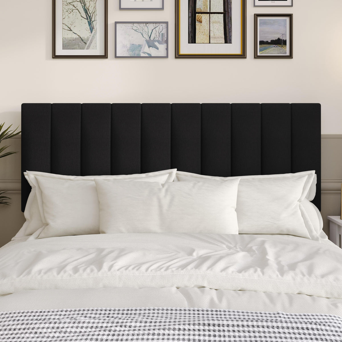 Home Design Dennis Upholstered Headboard with Vertical Channel Design, Adjustable Height