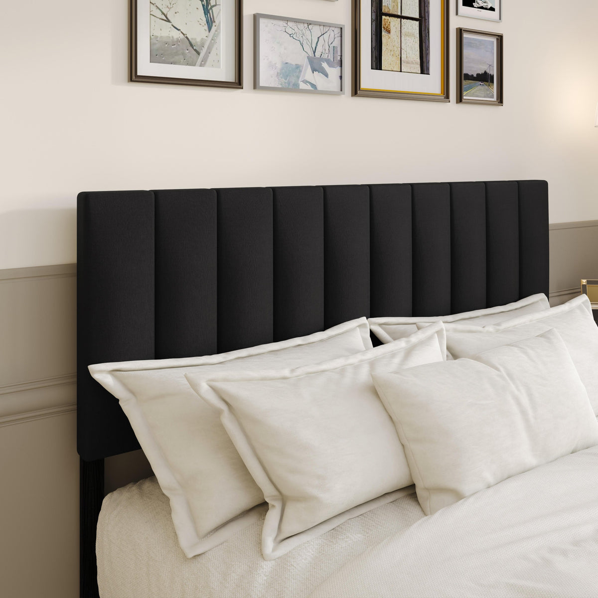 Home Design Dennis Upholstered Headboard with Vertical Channel Design, Adjustable Height