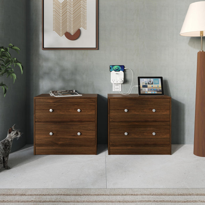 Home Design Trenton 2-Drawer Nightstand, Set of 2, Modern Side Tables for Bedroom, Brown/Black