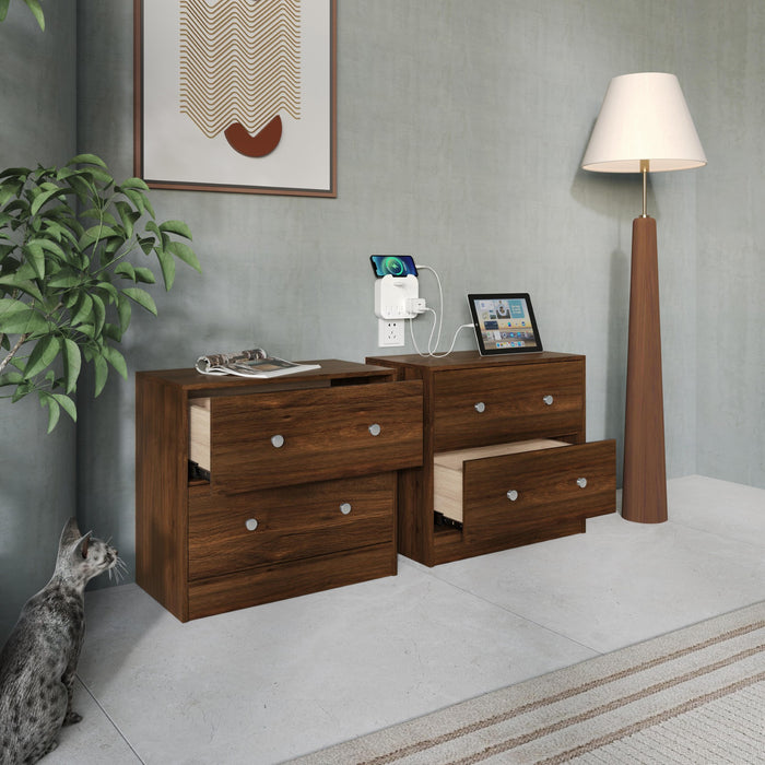 Home Design Trenton 2-Drawer Nightstand, Set of 2, Modern Side Tables for Bedroom, Brown/Black