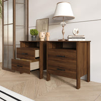 Home Design Alamosa Nightstand with Two Drawers and Open Shelf, Space-Saving Design (Set of 2)