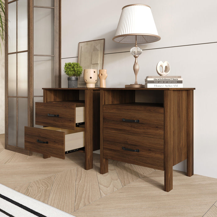 Home Design Alamosa Nightstand with Two Drawers and Open Shelf, Space-Saving Design (Set of 2)