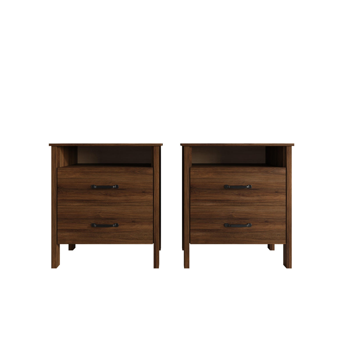 Home Design Alamosa Nightstand with Two Drawers and Open Shelf, Space-Saving Design (Set of 2)