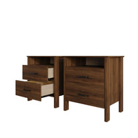 Home Design Alamosa Nightstand with Two Drawers and Open Shelf, Space-Saving Design (Set of 2)
