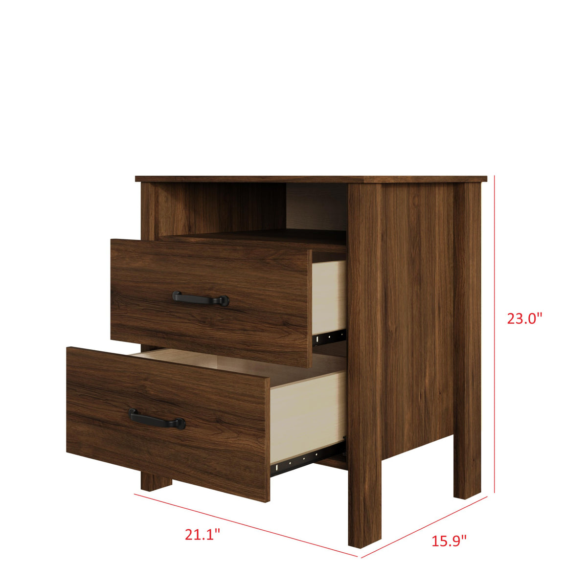 Home Design Alamosa Nightstand with Two Drawers and Open Shelf, Space-Saving Design (Set of 2)
