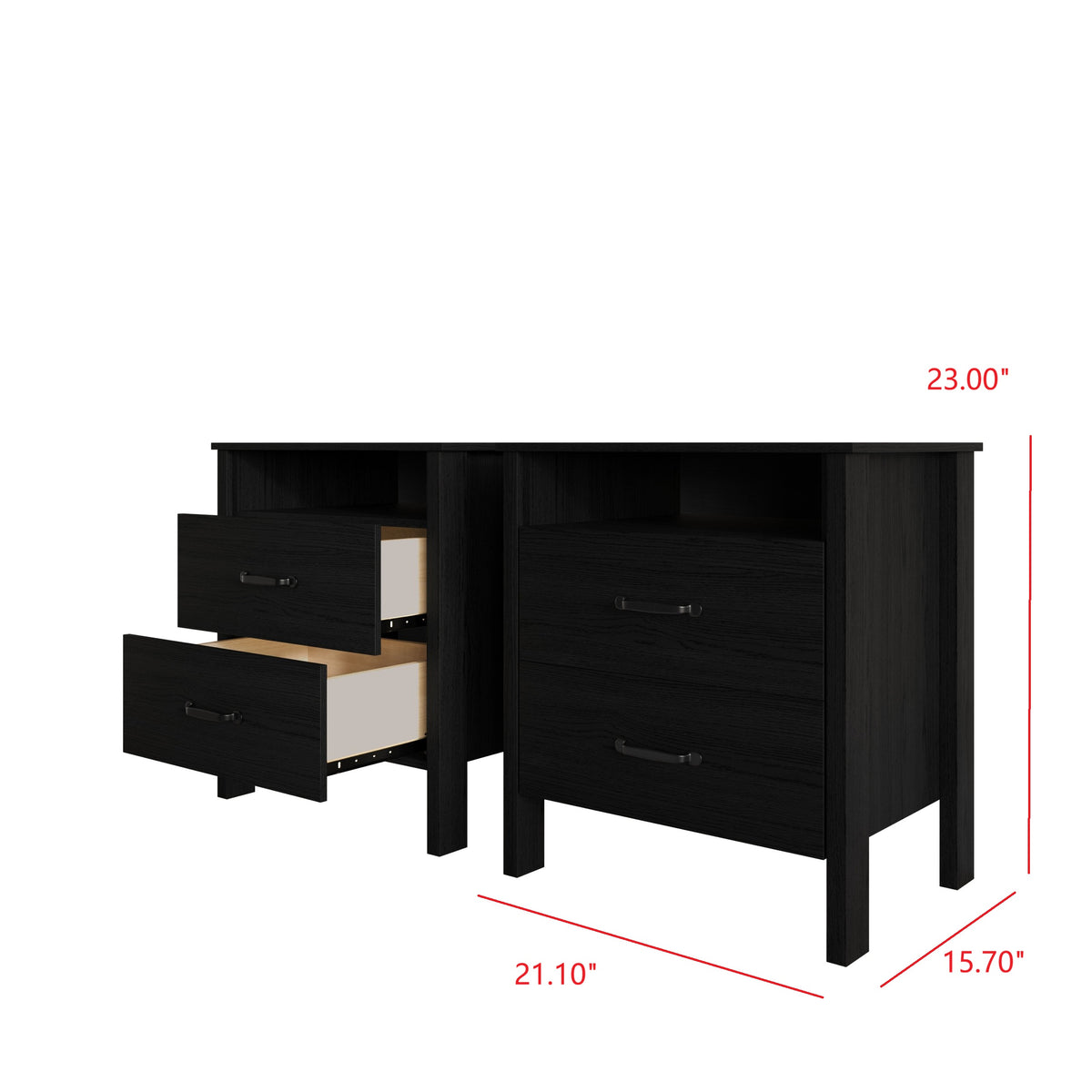 Alamosa Nightstand with Two Drawers and Open Shelf, Space-Saving Design (Set of 2)