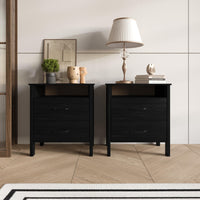 Home Design Alamosa Nightstand with Two Drawers and Open Shelf, Space-Saving Design (Set of 2)