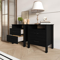 Home Design Alamosa Nightstand with Two Drawers and Open Shelf, Space-Saving Design (Set of 2)