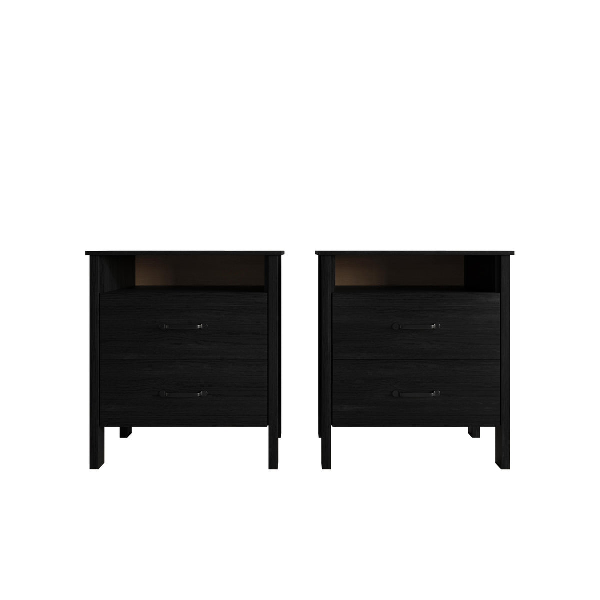 Home Design Alamosa Nightstand with Two Drawers and Open Shelf, Space-Saving Design (Set of 2)