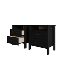 Home Design Alamosa Nightstand with Two Drawers and Open Shelf, Space-Saving Design (Set of 2)
