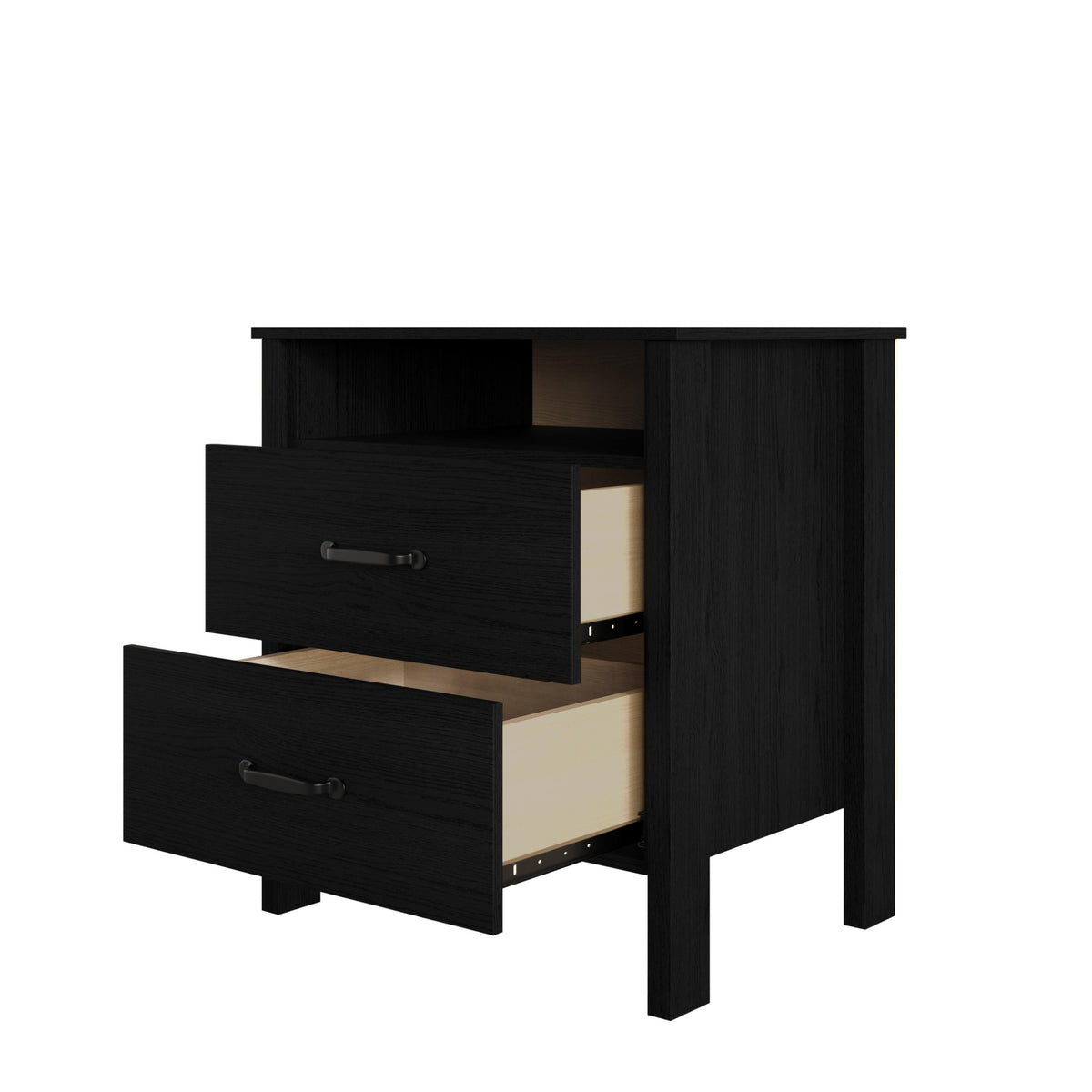 Home Design Alamosa Nightstand with Two Drawers and Open Shelf, Space-Saving Design (Set of 2)