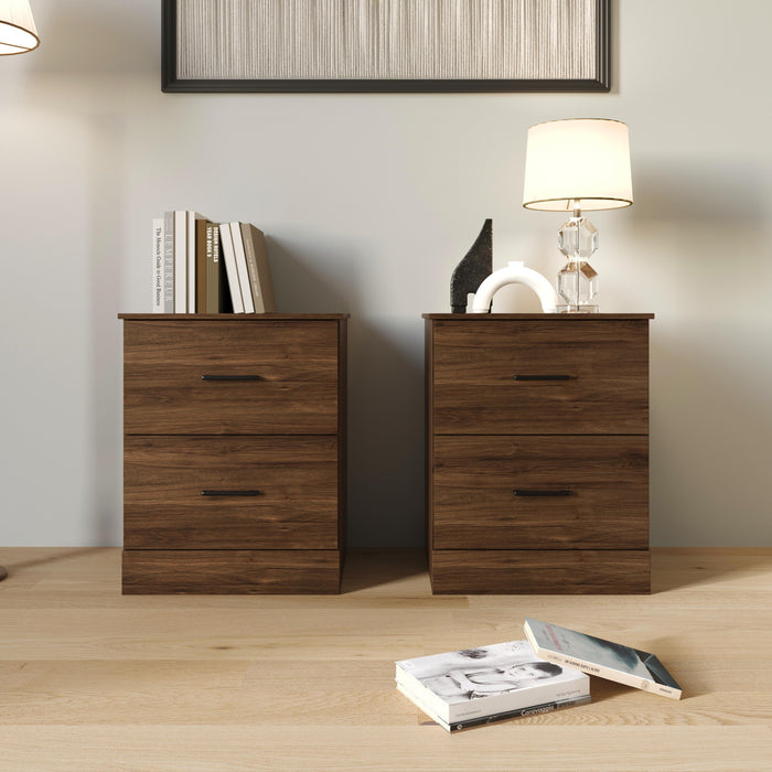Home Design Meriden Nightstand with 2 Storage Drawers and Wood-Look Finish, Space-Saving Design (Set of 2)