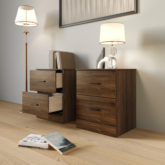 Home Design Meriden Nightstand with 2 Storage Drawers and Wood-Look Finish, Space-Saving Design (Set of 2)