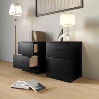Home Design Meriden Nightstand with 2 Storage Drawers and Wood-Look Finish, Space-Saving Design (Set of 2)